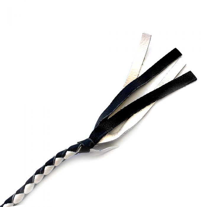 Lange gevlochten single tail - Bull Whip - 190 cm lang - Wit/Zwart
