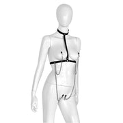 Kiotos - Lederen Collar Chest met 4 Clamps - Dé Ultieme Sensatie voor BDSM Liefhebbers!
