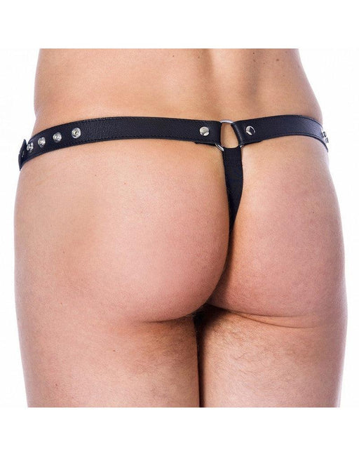 Rimba - Lederen Stripper String Met Verwijderbaar Voorfront - Zwart