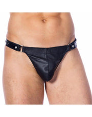 Rimba - Lederen Stripper String Met Verwijderbaar Voorfront - Zwart