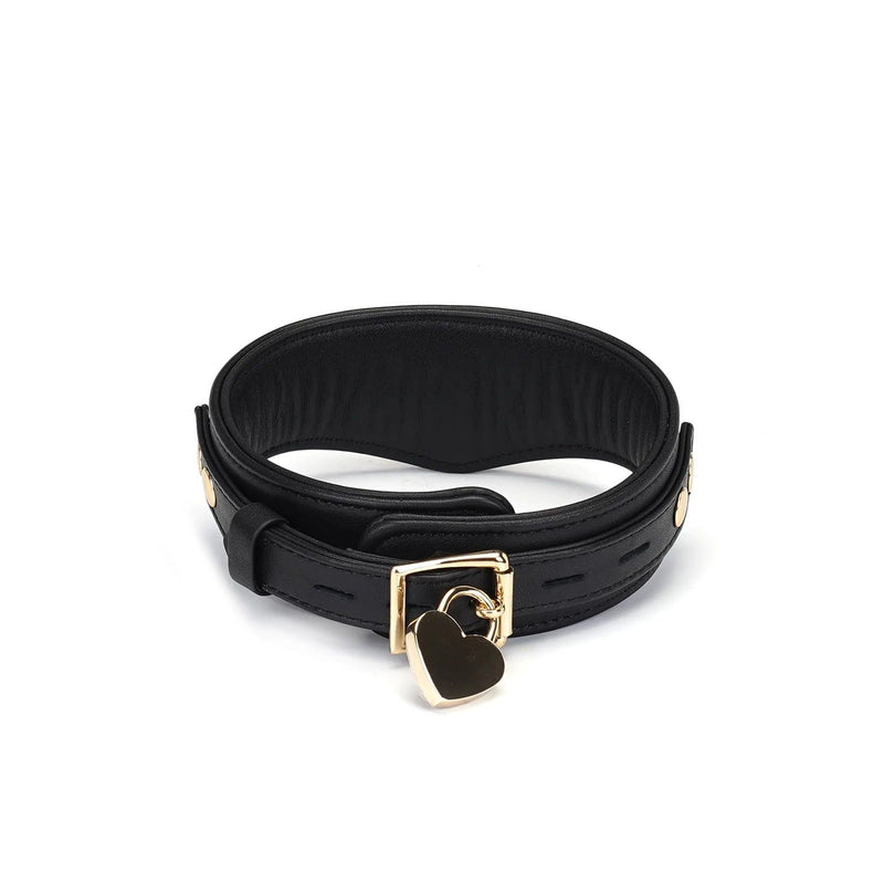 Liebe Seele - Dark Secret - Exclusieve Curved Collar Met Leiband En Gouden Hardware - Zwart/Goud