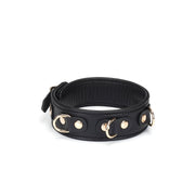 Liebe Seele - Dark Secret - Exclusieve Lederen Collar Met Leiband- Goud Metalen Hardware - Zwart/Goud