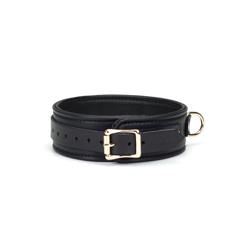 Liebe Seele - Dark Secret - Exclusieve Lederen Collar Met Leiband- Goud Metalen Hardware - Zwart/Goud