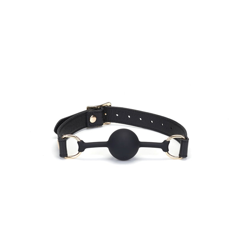 Liebe Seele - Dark Secret - Exclusieve Siliconen Ball Gag Met Lederen Riempjes - Zwart/Goud