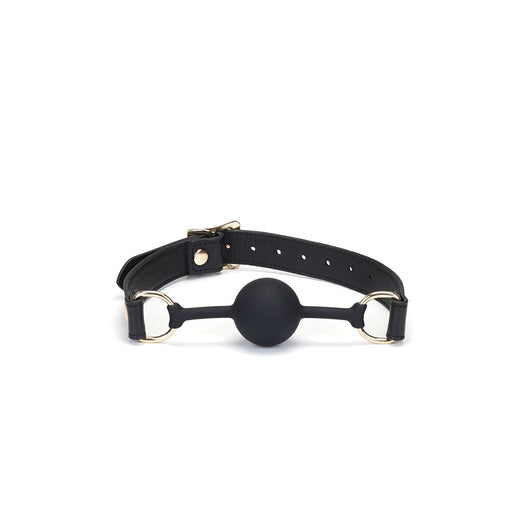 Liebe Seele - Dark Secret - Exclusieve Siliconen Ball Gag Met Lederen Riempjes - Zwart/Goud