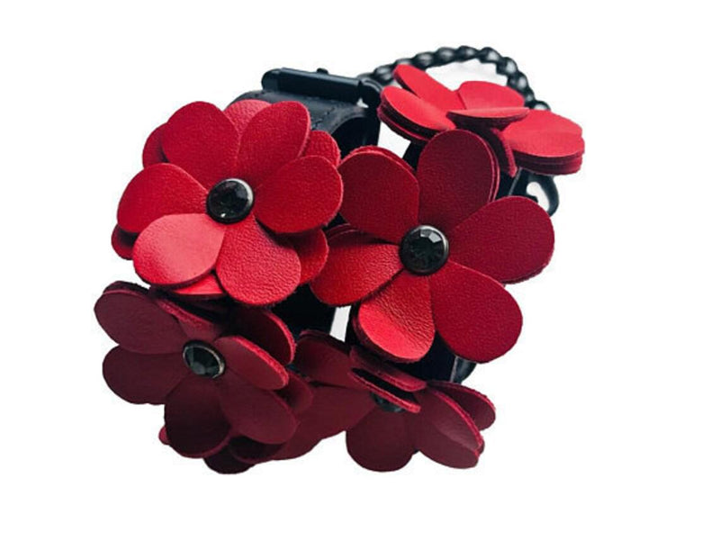 Liebe Seele - Flower Rhythm - Enkelboeien met Bloemen uit Leer - Exclusief en uniek ontwerp uit Japan - Rood/Zwart