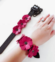 Liebe Seele - Flower Rhythm - Handboeien met Bloemen uit Leer - Exclusief en uniek ontwerp uit Japan - Rood/Zwart