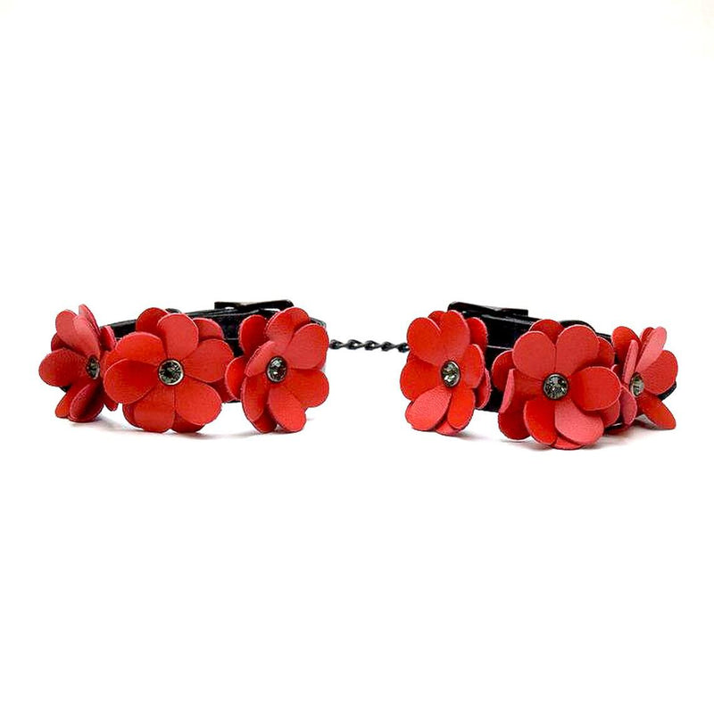Liebe Seele - Flower Rhythm - Handboeien met Bloemen uit Leer - Exclusief en uniek ontwerp uit Japan - Rood/Zwart