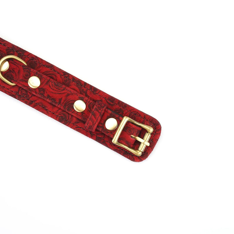 Liebe Seele - Kinbaku Ukiyoe - Lamslederen Collar met Leash - Rood met Zwarte Rozen Print - Iets Héél Bijzonders! - Import uit Japan-Erotiekvoordeel.nl