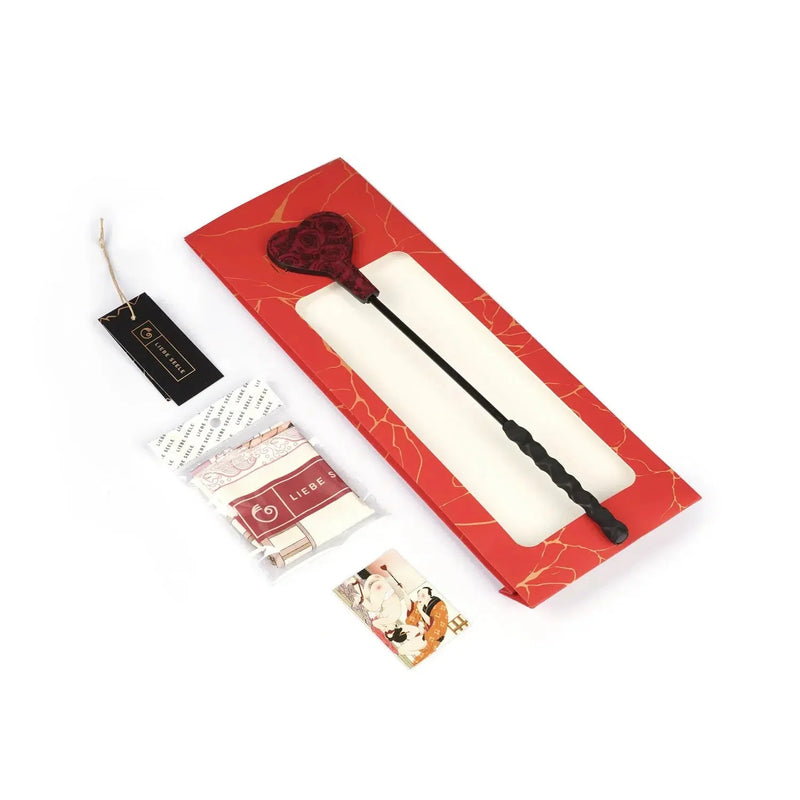 Liebe Seele - Kinbaku Ukiyoe - Mini Paardrijzweepje met Lamslederen Tip - Rood met Zwarte Rozen Print - Iets Héél Bijzonders! - Import uit Japan