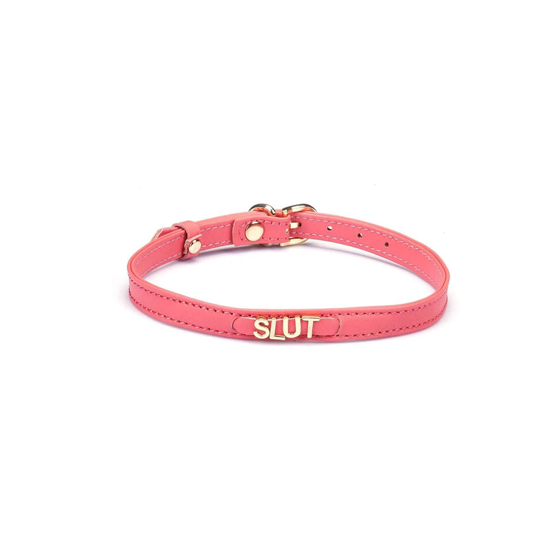 Liebe Seele - Smalle Choker Met Gouden Letters - Slut - Italiaans Kwaliteitsleder - Frambozenroze