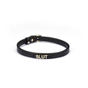 Liebe Seele - Smalle Choker Met Gouden Letters - Slut - Italiaans Kwaliteitsleder - Zwart