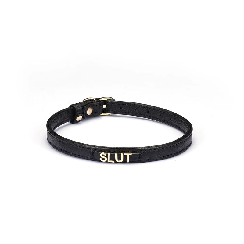 Liebe Seele - Smalle Choker Met Gouden Letters - Slut - Italiaans Kwaliteitsleder - Zwart