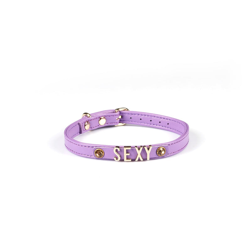 Liebe Seele - Smalle Collar Met Gouden Letters - Sexy - Italiaans Kwaliteitsleder - Lila