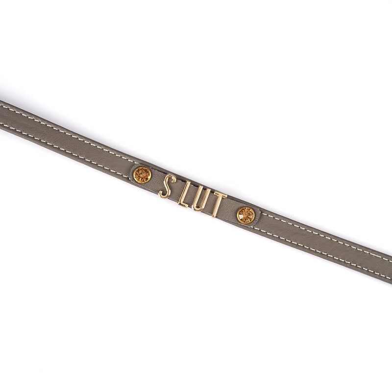 Liebe Seele - Smalle Collar Met Gouden Letters - Slut - Italiaans Kwaliteitsleder - Grijs
