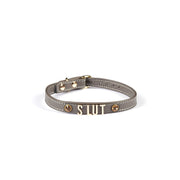 Liebe Seele - Smalle Collar Met Gouden Letters - Slut - Italiaans Kwaliteitsleder - Grijs