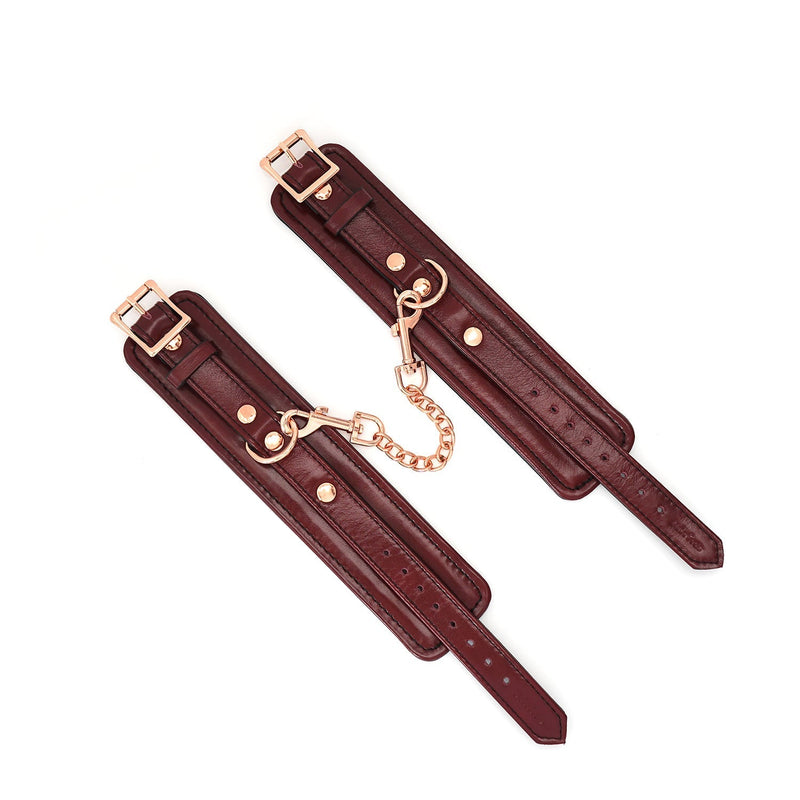 Liebe Seele - Wine Red - Lederen Polsboeien - Rosé Gouden Ketting & Hardware - Exclusief En Luxe ontwerp