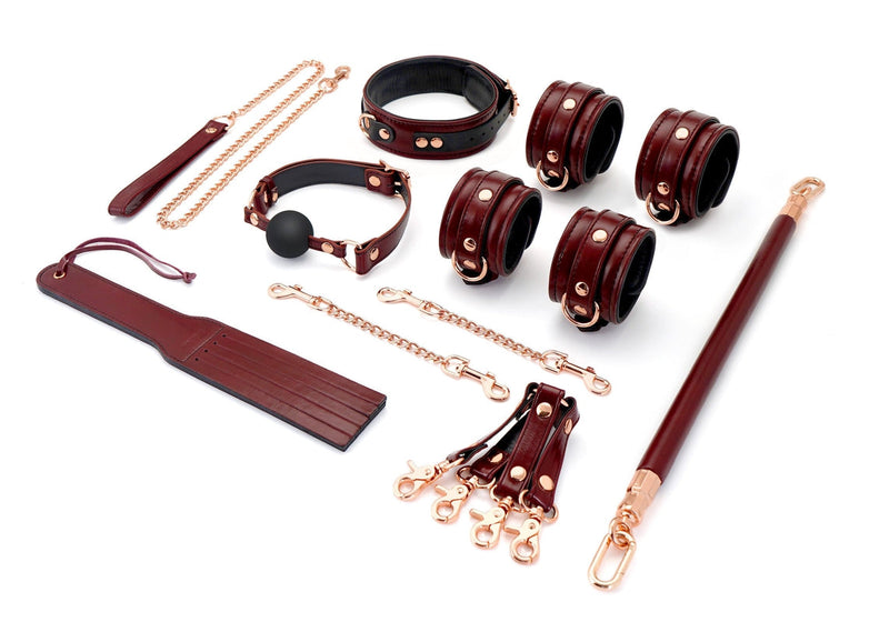 Liebe Seele - Wine Red - Leren Enkelboeien Met Rosé Gouden Ketting - exclusief En Luxe ontwerp - wijnrood