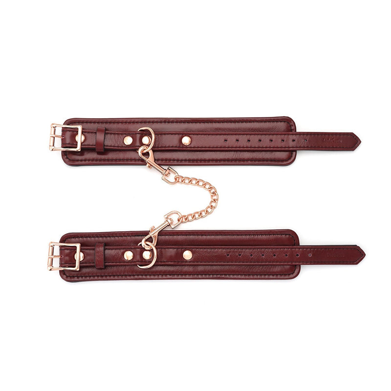 Liebe Seele - Wine Red - Leren Enkelboeien Met Rosé Gouden Ketting - exclusief En Luxe ontwerp - wijnrood