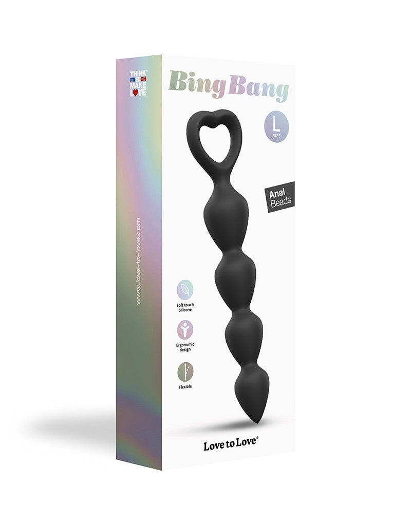 Love to Love - Bing Bang - Anaal Kralen Met Hartvormig Handvat - Zwart - Maat L