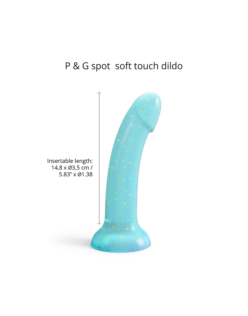 Love to Love - Dildo - Dildoll Nightfall - Buigbaar - Siliconen - Blauw Met Gouden Glitterende Sterren