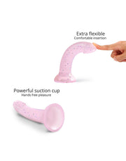 Love to Love - Dildo - Dildoll Starlight - Buigbaar - Siliconen - Met Gouden Glitterende Sterren - Roze