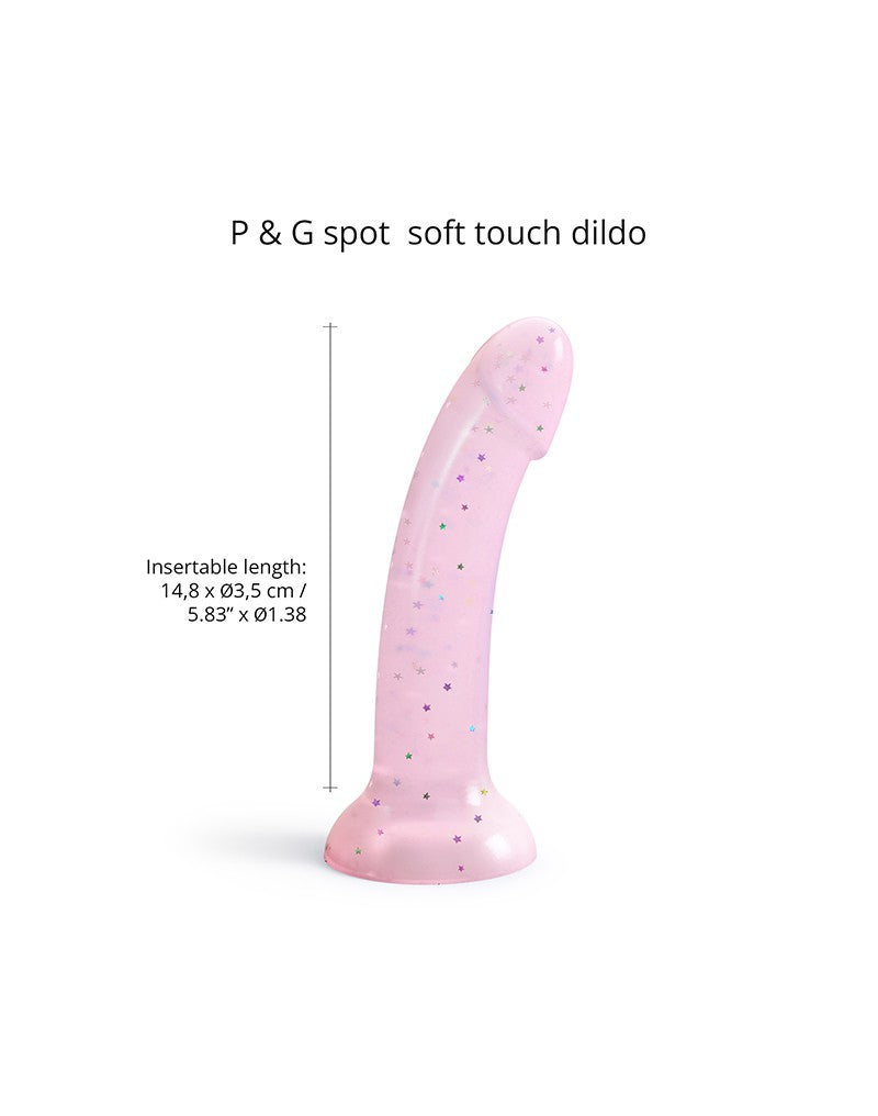 Love to Love - Dildo - Dildoll Starlight - Buigbaar - Siliconen - Met Gouden Glitterende Sterren - Roze