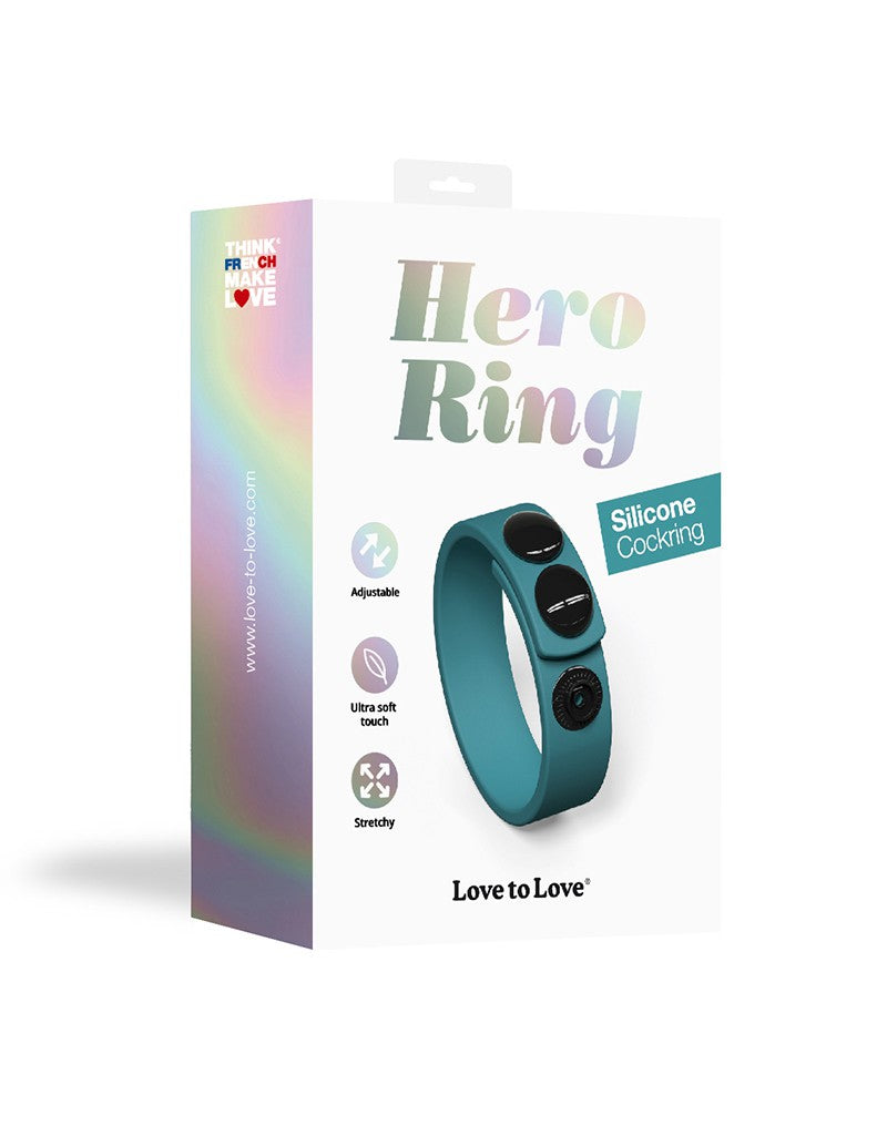 Love to Love - Hero - Verstelbare Siliconen Cockring - Blauwgroen