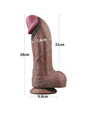 LoveToy - Dubbellaagse Siliconen Dildo XXL - Lengte 28 cm - Diameter 7.4 cm - Bruin