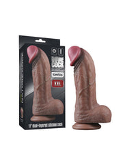 LoveToy - Dubbellaagse Siliconen Dildo XXL - Lengte 28 cm - Diameter 7.4 cm - Bruin