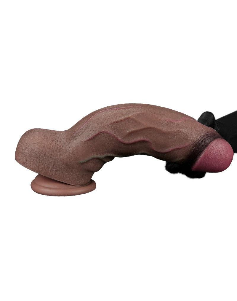LoveToy - Dubbellaagse Siliconen Dildo XXL - Lengte 31 cm - Diameter 7.6 cm - Bruin