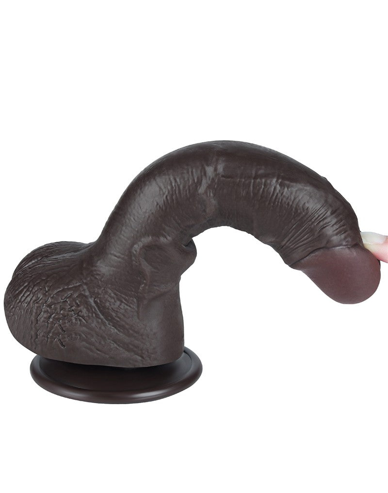 LoveToy - Dildo Met Sliding Skin Technologie - 19,5 cm x Ø 3,5 cm - Bruin