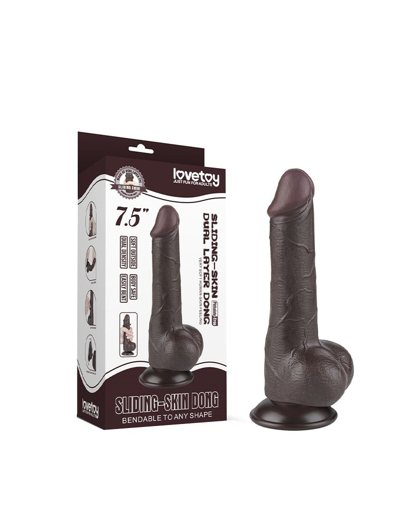 LoveToy - Dildo Met Sliding Skin Technologie - 19,5 cm x Ø 3,6 cm - Zwart