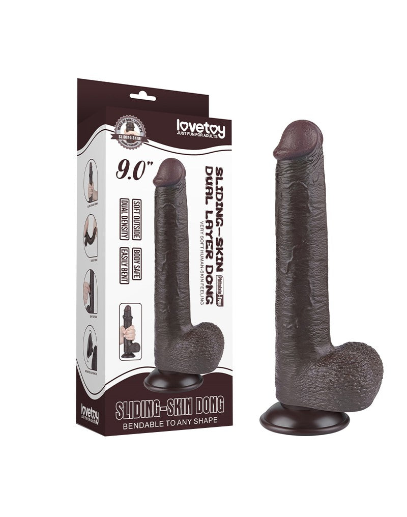 LoveToy - Dildo Met Sliding Skin Technologie - 22 cm x Ø 3,7 cm - Bruin