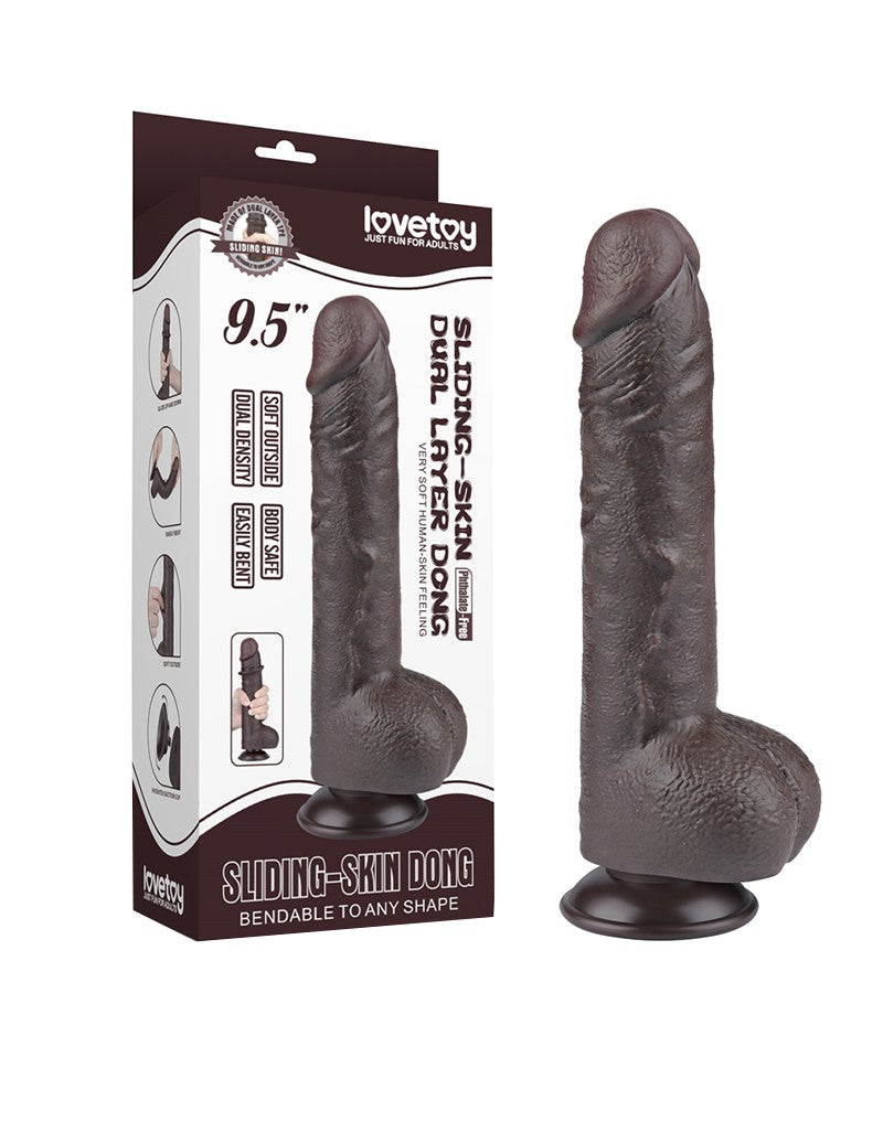 LoveToy - Dildo Met Sliding Skin Technologie - 24 cm x Ø 4,3 cm - Bruin