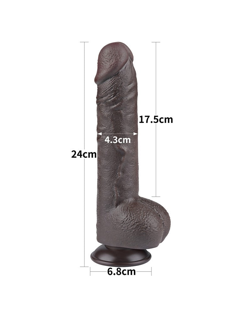LoveToy - Dildo Met Sliding Skin Technologie - 24 cm x Ø 4,3 cm - Bruin