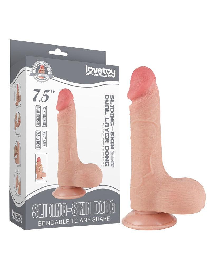 LoveToy - Dubbellaags Dildo - Glijdende Huid Dildo - Lengte 19.5 cm - Diameter 3.7 cm - Lichte Huidskleur