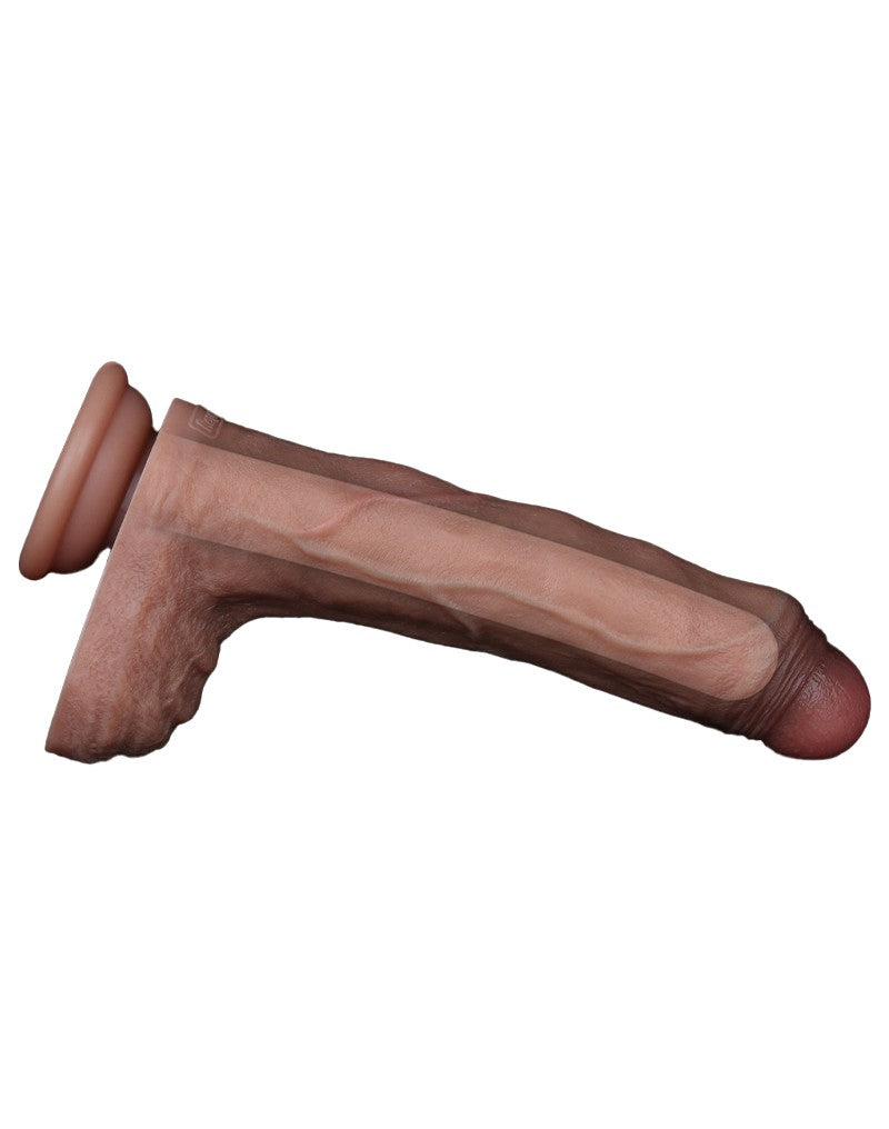 LoveToy - Dubbellaags Siliconen Dildo - 22 cm x Ø 4,2 cm - Bruin