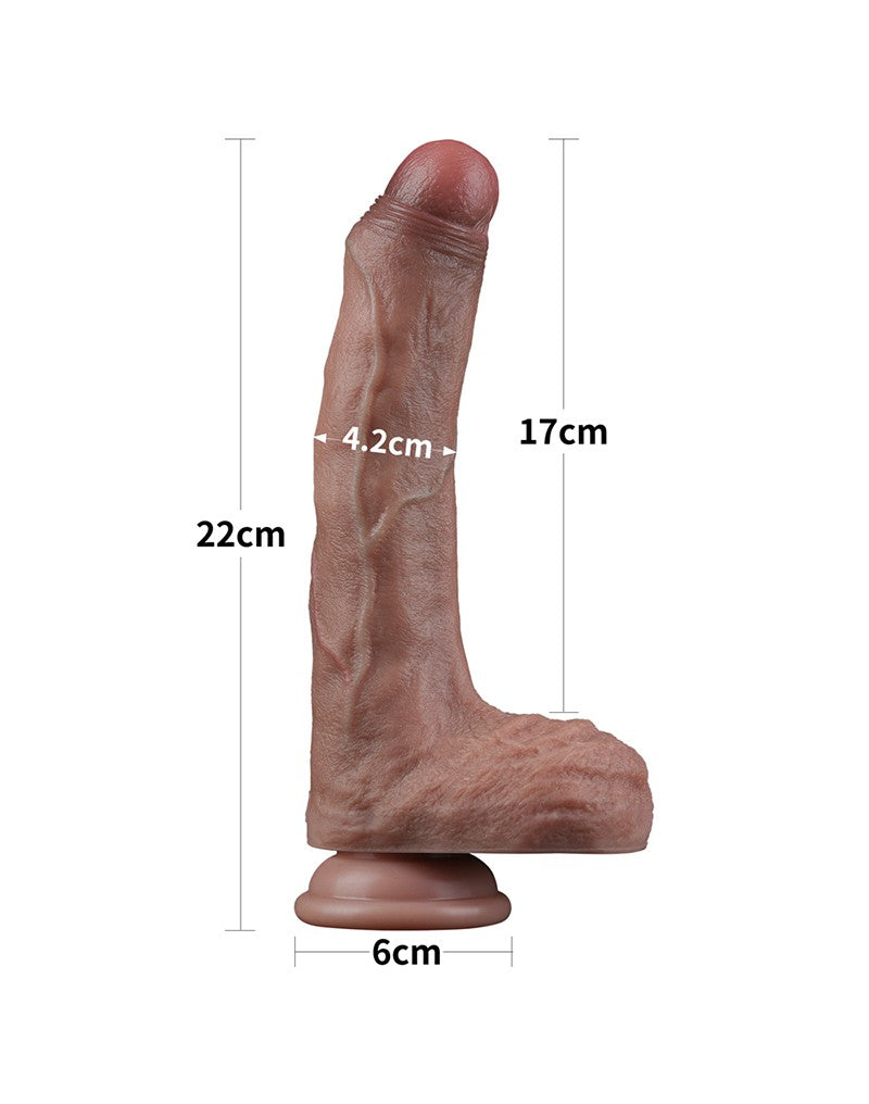 LoveToy - Dubbellaags Siliconen Dildo - 22 cm x Ø 4,2 cm - Bruin
