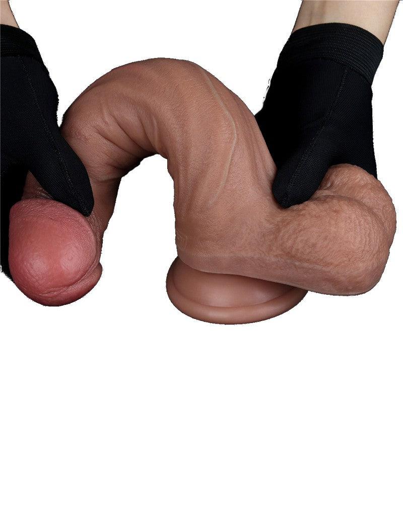 LoveToy - Dubbellaags Siliconen Dildo - 22,5 cm x Ø 4,2 cm - Bruin