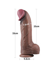 LoveToy - Dubbellaags Siliconen Dildo XXL - Lengte 33 cm - Diameter 7.6 cm - Bruin