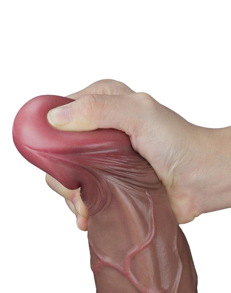 LoveToy - Dubbellaagse Siliconen Dildo - Lengte 29.5 cm - Diameter 5.5 cm - Bruin
