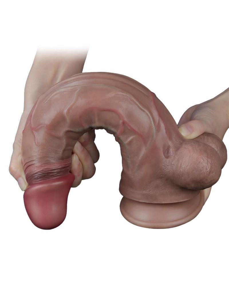 LoveToy - Dubbellaagse Siliconen Dildo - Lengte 29.5 cm - Diameter 5.5 cm - Bruin