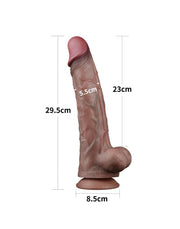 LoveToy - Dubbellaagse Siliconen Dildo - Lengte 29.5 cm - Diameter 5.5 cm - Bruin