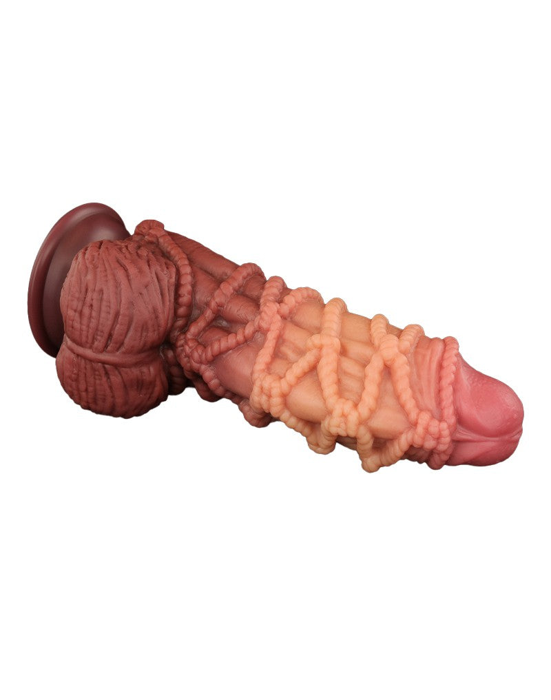 LoveToy - XXL Extreme Dildo met Touw Motief - Lengte 24 cm - Bruin/Lichte Huidskleur