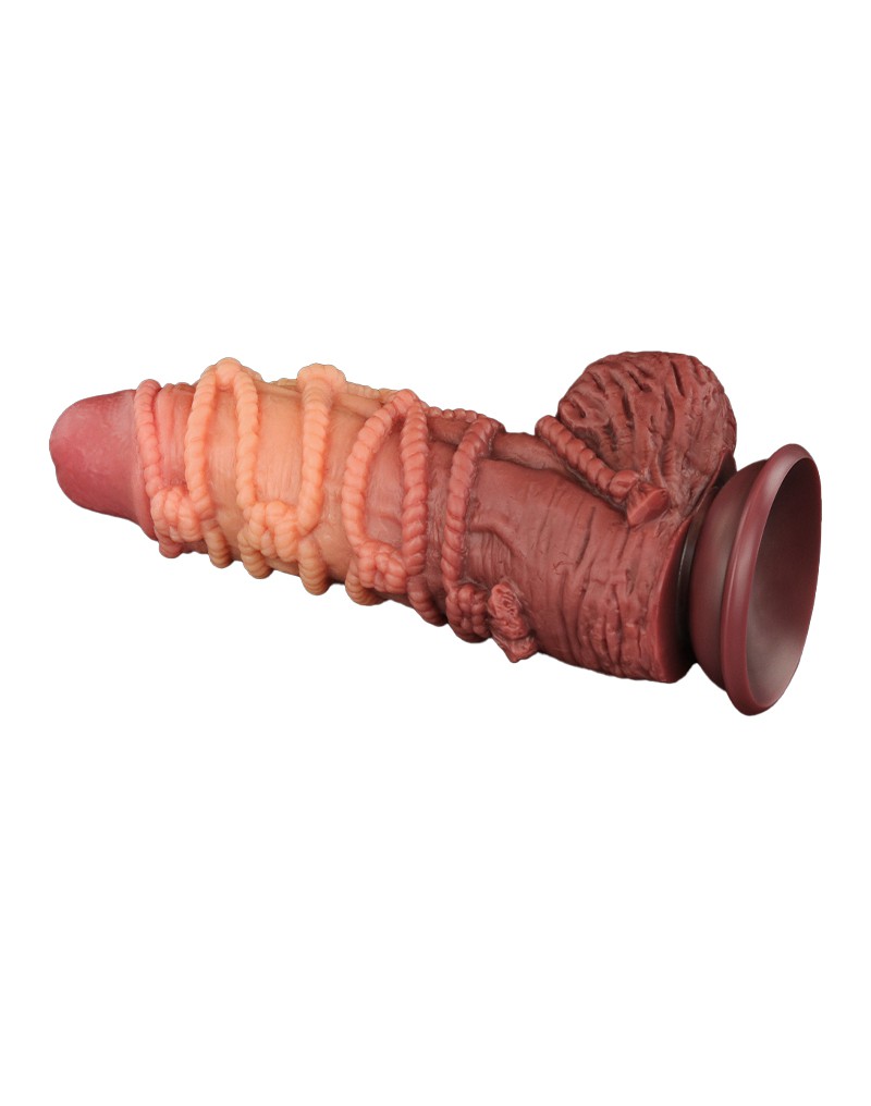 LoveToy - XXL Extreme Dildo met Touw Motief - Lengte 24 cm - Bruin/Lichte Huidskleur