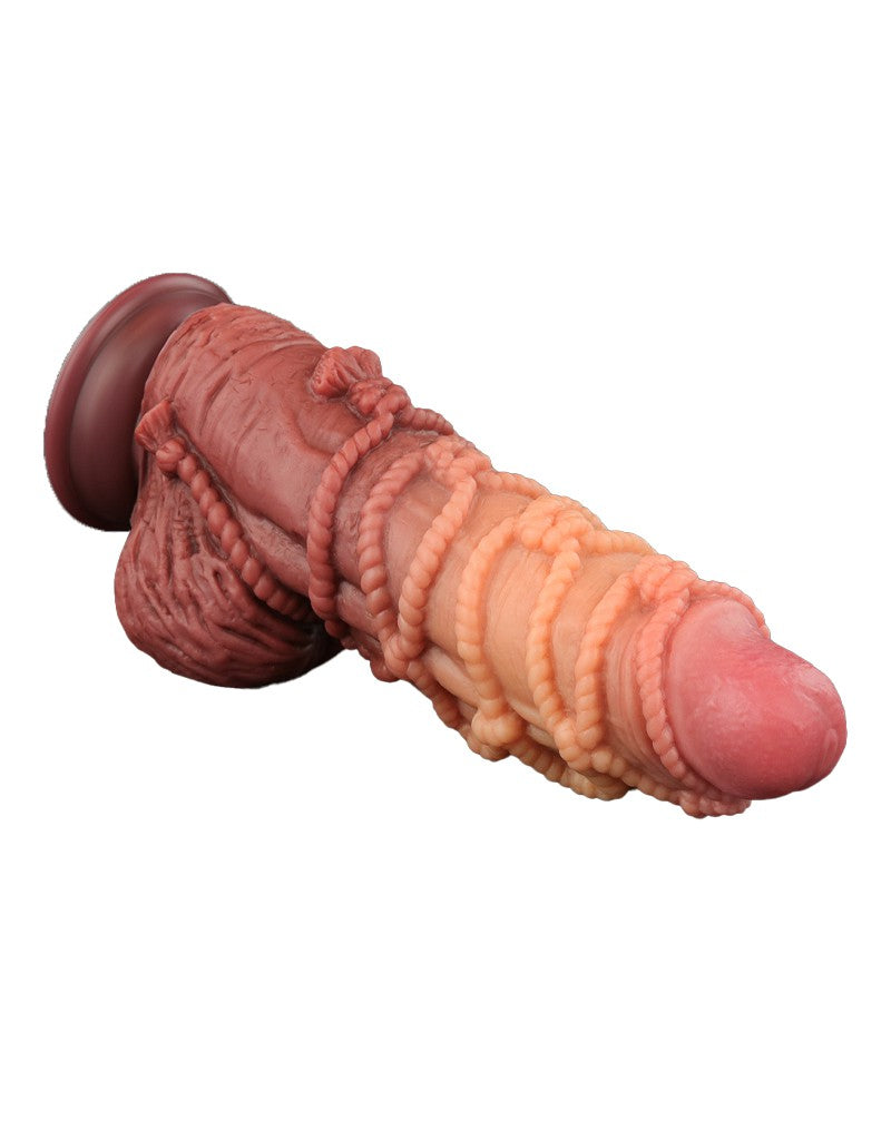 LoveToy - XXL Extreme Dildo met Touw Motief - Lengte 24 cm - Bruin/Lichte Huidskleur