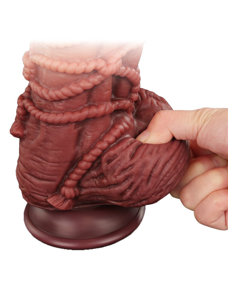 LoveToy - XXL Extreme Dildo met Touw Motief - Lengte 24 cm - Bruin/Lichte Huidskleur