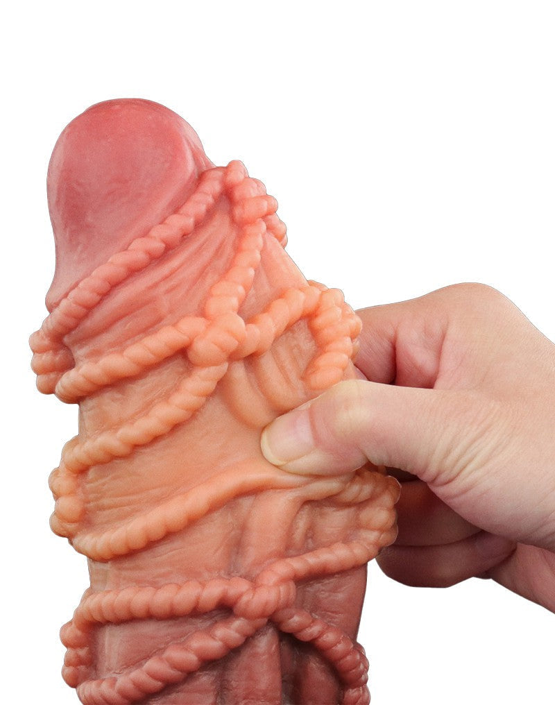 LoveToy - XXL Extreme Dildo met Touw Motief - Lengte 24 cm - Bruin/Lichte Huidskleur