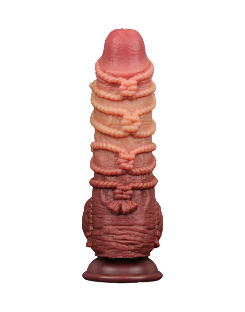 LoveToy - XXL Extreme Dildo met Touw Motief - Lengte 24 cm - Bruin/Lichte Huidskleur